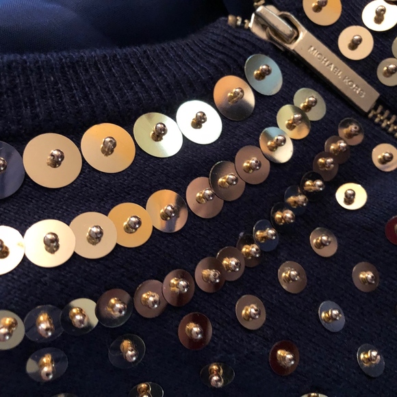 MICHAEL KORS navy sequin zip sweater - Picture 8 of 8